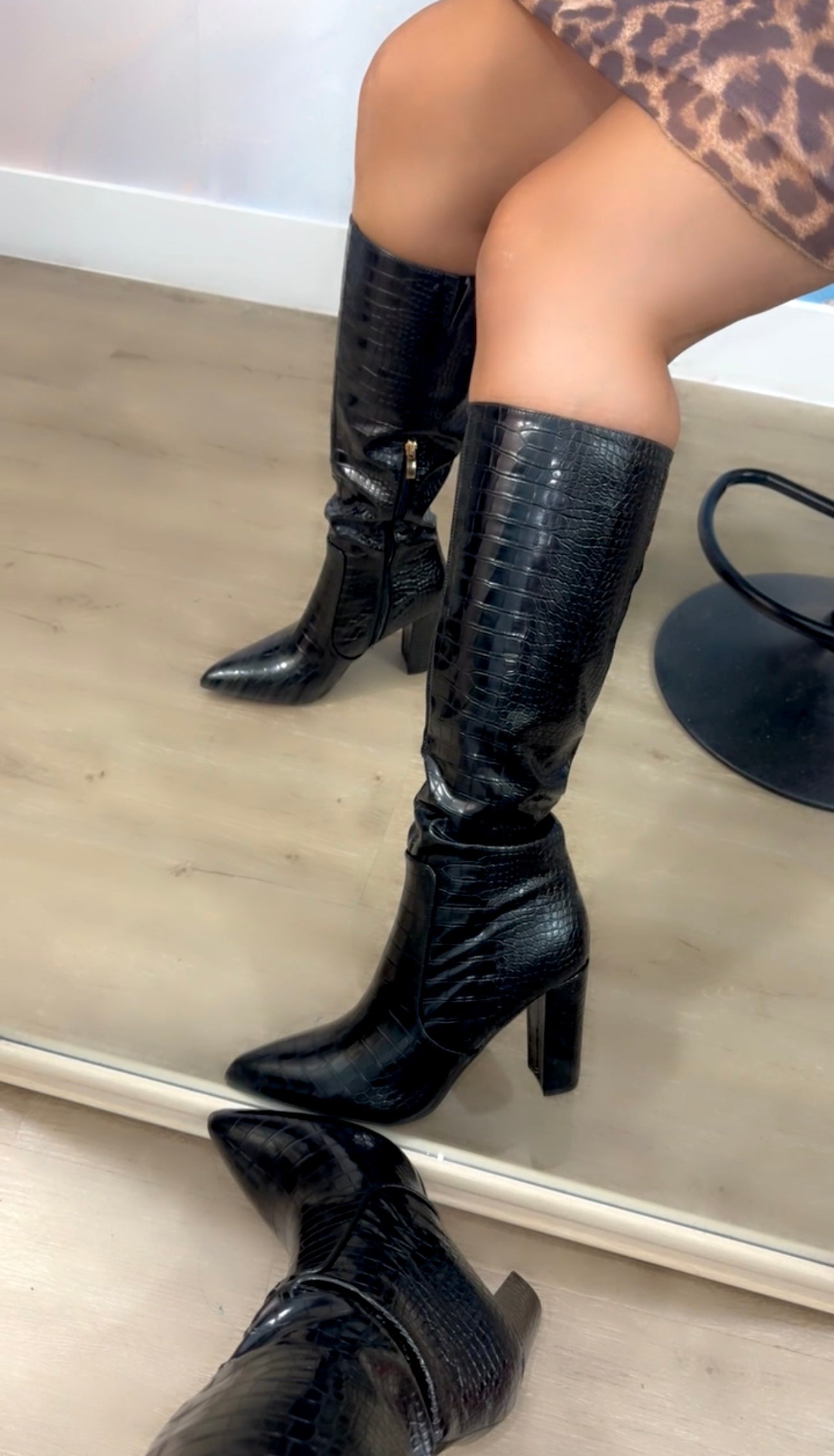 Daphne Croc Chunky Heel Boot