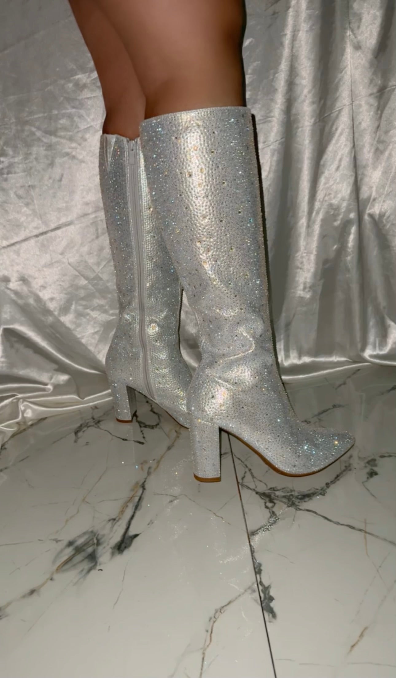 Azari Rhinestone Boot - Silver